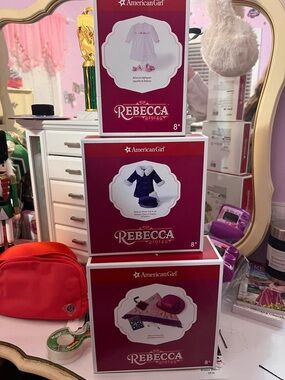 American Girl Rebecca Outfit Boxes - Pink & Burgundy Packaging